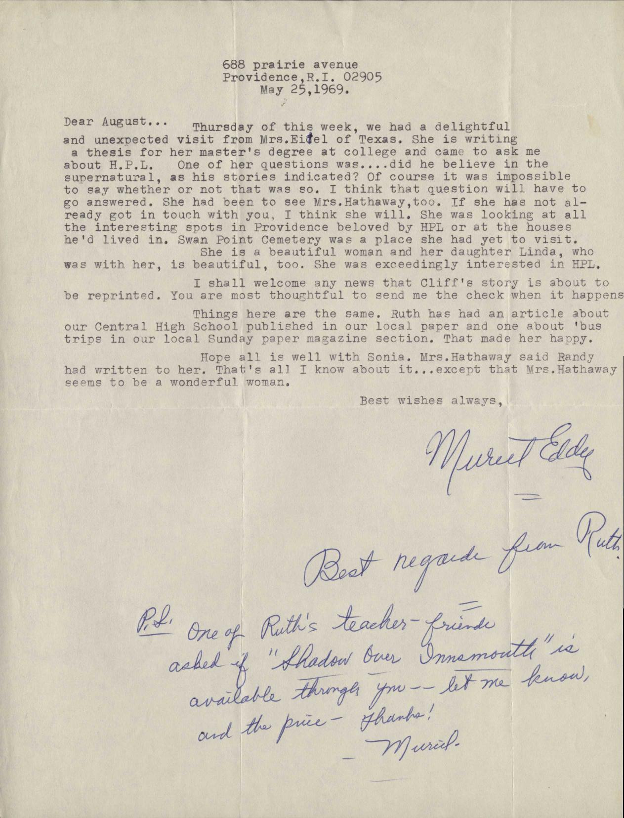 Her Letters To August Derleth: Muriel E. Eddy – Deep Cuts in a ...